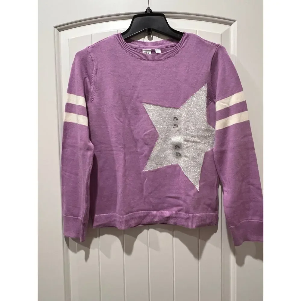 NWT❤️Gap Kids Relaxed purple star Cable-Knit Sweater szXXL(14-16)